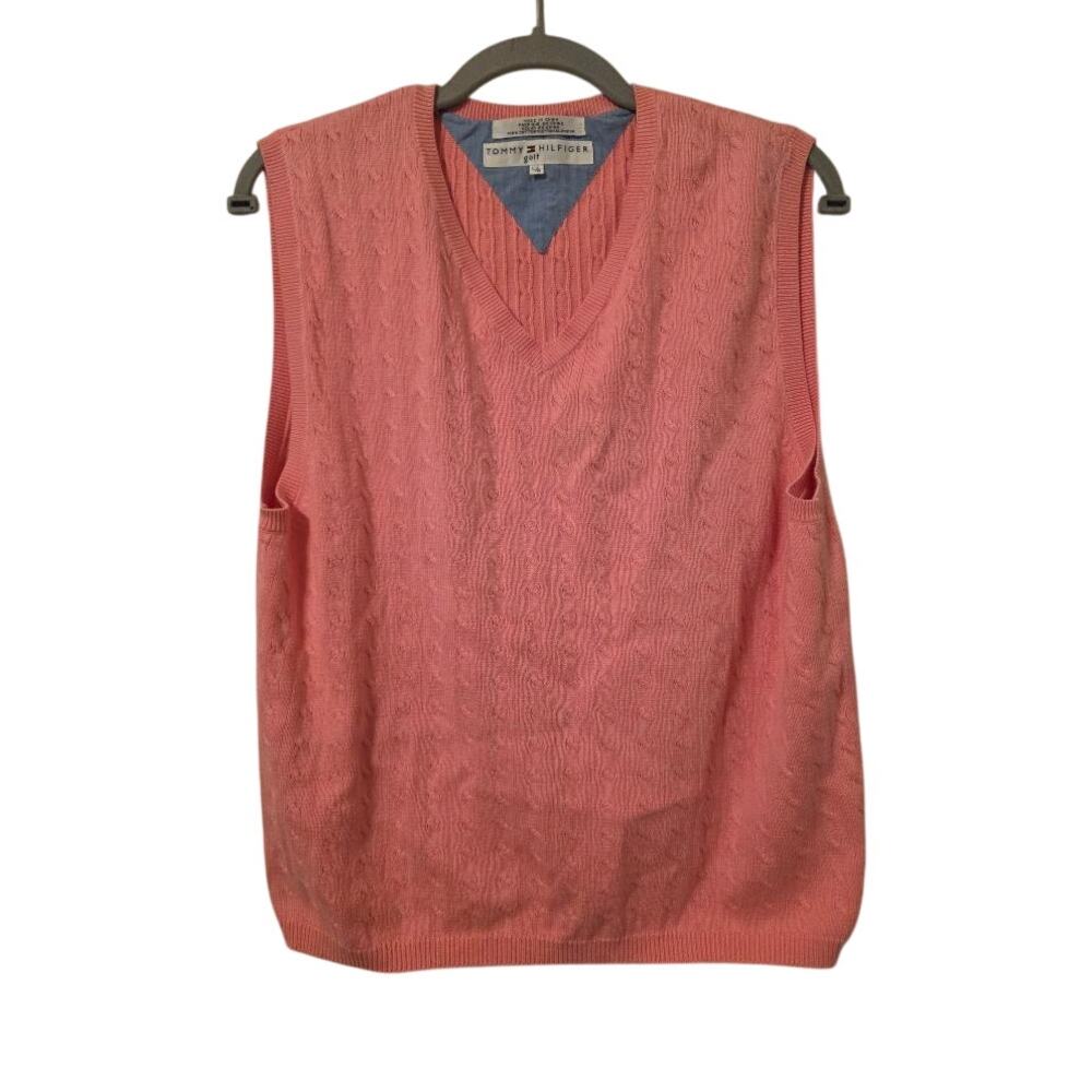 Tommy Hilfiger Golf Pink Cable Knit Sweater Vest Size Large